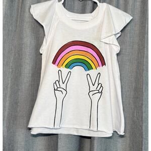 Chaser Girls Rainbow Peace Sign Flutter Short Sleeve T Shirt White Size 2 kids